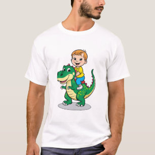 Happy Child Riding a Smiling Dinosaur T-Shirt