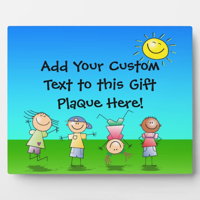 Happy Children Play in Sun, Kids Outdoors Plaque (Front)
