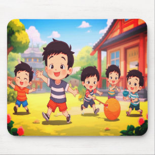 Happy Children Playing in the Yard on Thick Laptop Mouse Mat