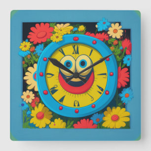 Happy children square wall clock