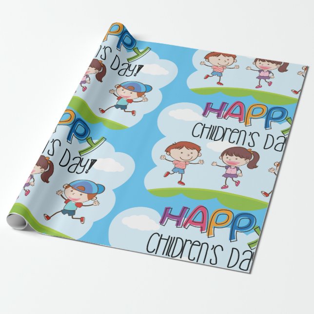 Happy Childrens Day Kids Celebration Wrapping Paper (Unrolled)
