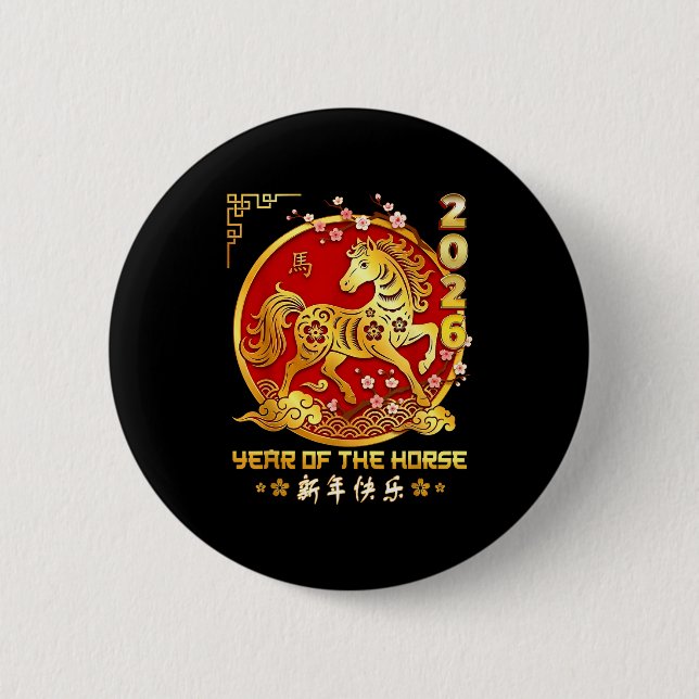 Happy Chinese Lunar New Year Horse Zodiac Year Of  6 Cm Round Badge (Front)