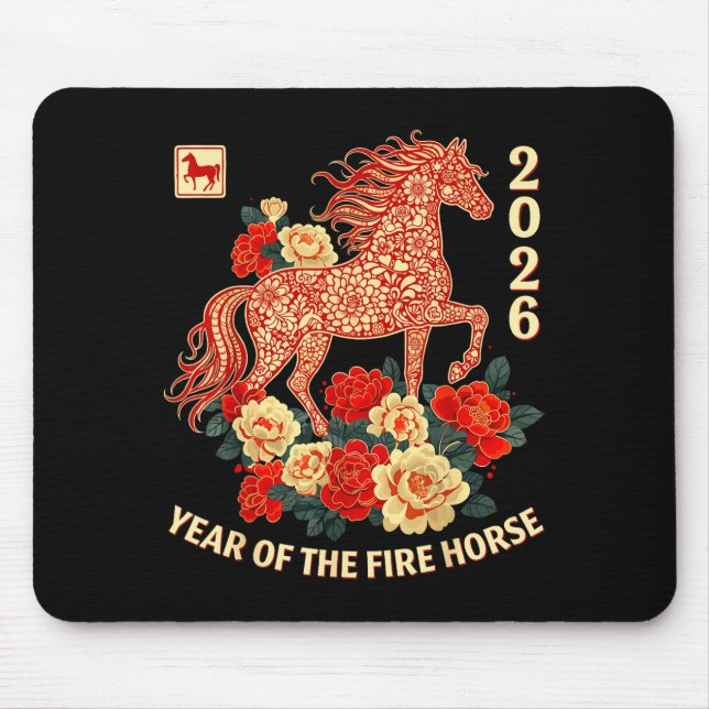 Happy Chinese Lunar New Year Of The Horse 2026 Kid Mouse Mat (Front)