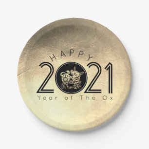 Happy Chinese Metal Ox New Year 2021 PP Paper Plate