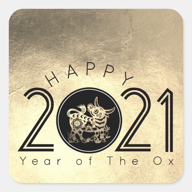 Happy Chinese Metal Ox New Year 2021 SqS Square Sticker (Front)