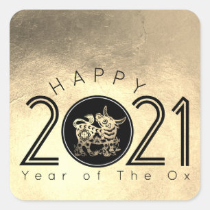 Happy Chinese Metal Ox New Year 2021 SqS Square Sticker