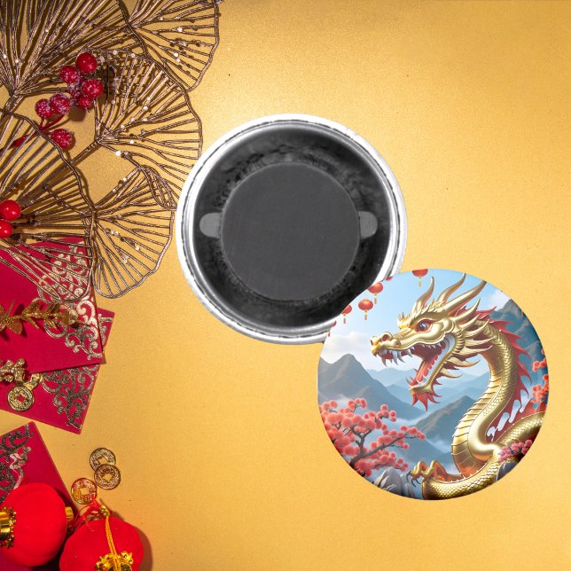 Happy Chinese New 2024 Golden Dragon Floral Magnet (Creator Uploaded)