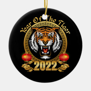 Happy Chinese New Year 2022 Year of the Tiger Ceramic Tree Decoration