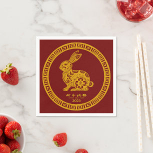 Happy Chinese New Year 2023 Rabbit Red Gold Napkin