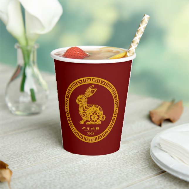 Happy Chinese New Year 2023 Rabbit  Red Gold  Paper Cups (Insitu)