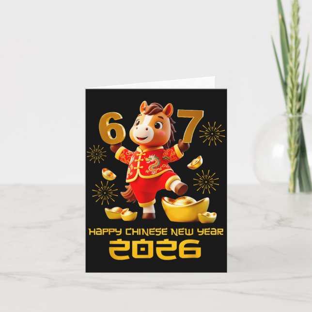 Happy Chinese New Year 2026 Funny Horse 6 7 Meme 6 Card (Front)