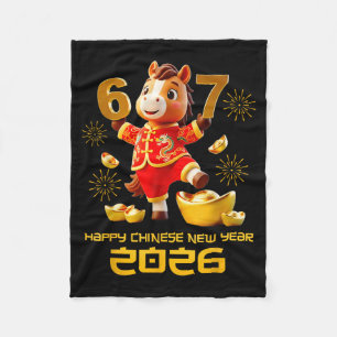 Happy Chinese New Year 2026 Funny Horse 6 7 Meme 6 Fleece Blanket