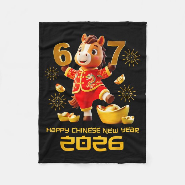 Happy Chinese New Year 2026 Funny Horse 6 7 Meme 6 Fleece Blanket (Front)