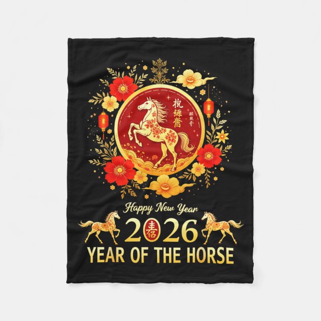 Happy Chinese New Year 2026 Lunar Year Of The Hors Fleece Blanket (Front)