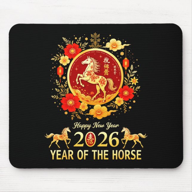 Happy Chinese New Year 2026 Lunar Year Of The Hors Mouse Mat (Front)