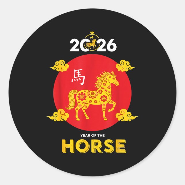 Happy Chinese New Year 2026 Year Of The Horse  Classic Round Sticker (Front)