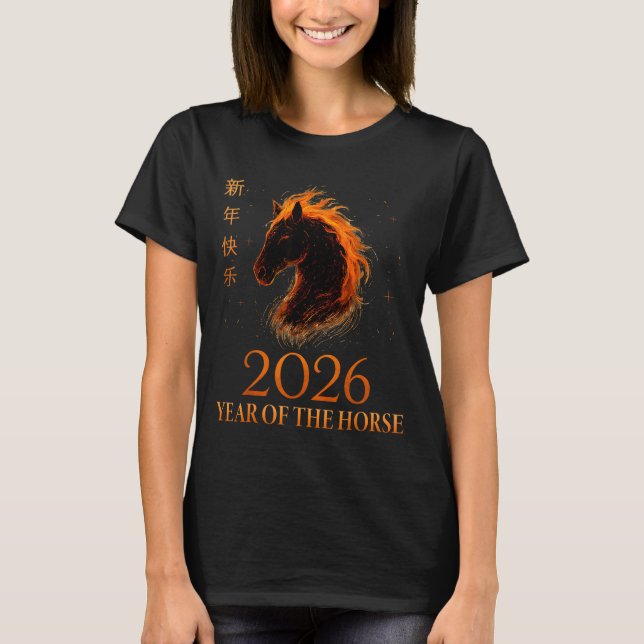 Happy Chinese New Year 2026 Year Of The Horse Flam T-Shirt (Front)