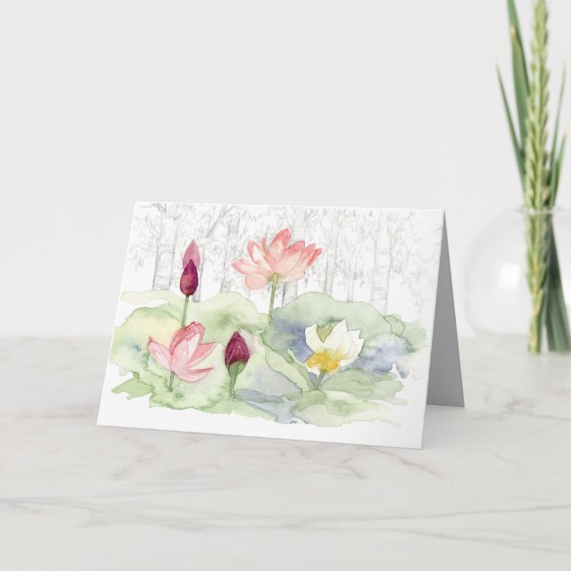 Happy Chinese New Year Lotus Flower Pond Card (Front)