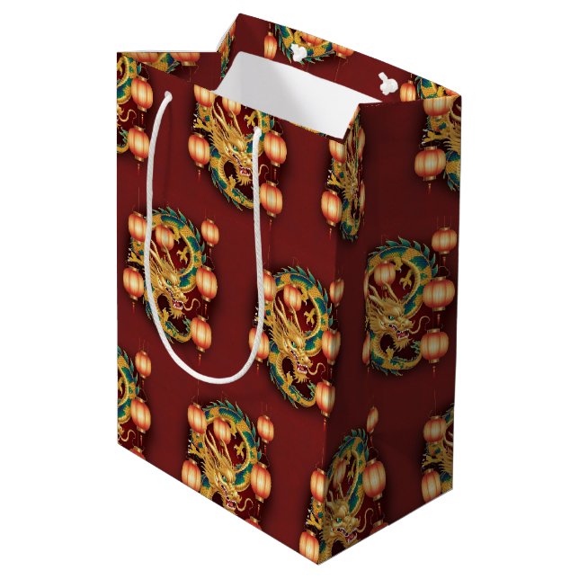 Happy Chinese New Year modern asian pattern Medium Gift Bag (Back Angled)