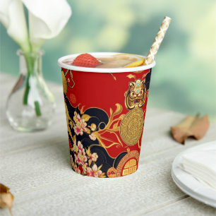 Happy Chinese New Year modern asian pattern Paper Cups
