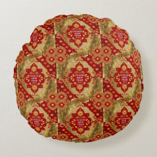 Happy Chinese New Year modern asian pattern Round Cushion