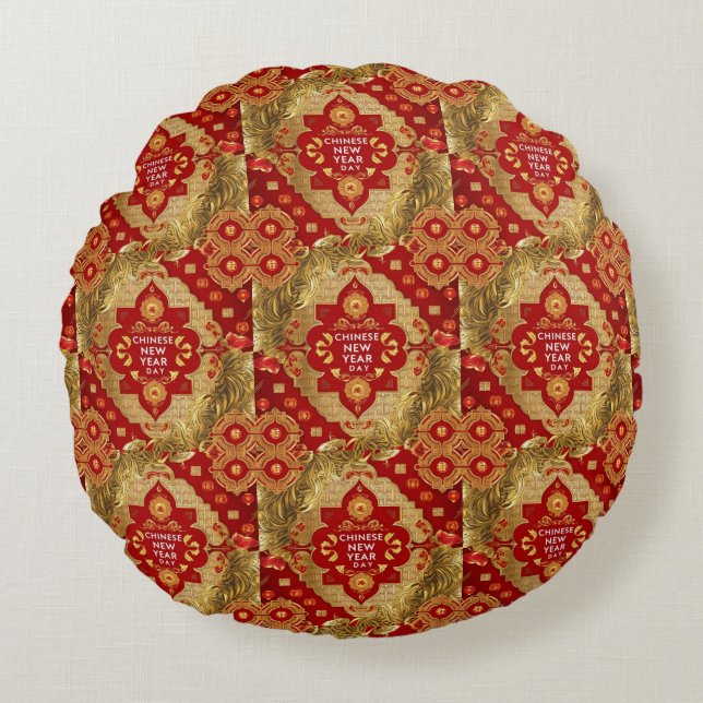 Happy Chinese New Year modern asian pattern Round Cushion (Front)