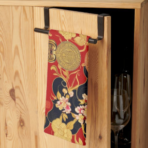 Happy Chinese New Year modern asian pattern Tea Towel