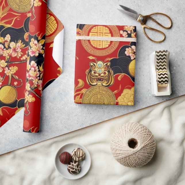Happy Chinese New Year modern asian pattern Wrapping Paper (Crafts)