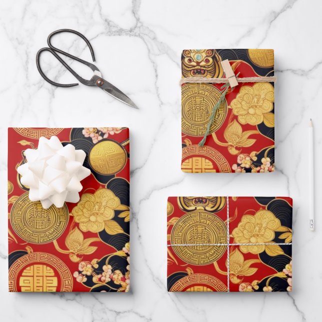 Happy Chinese New Year modern asian pattern Wrapping Paper Sheet (Front)