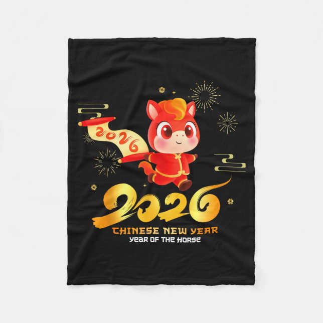Happy Chinese New Year Of Horse Cartoon Cute For K Fleece Blanket (Front)