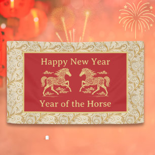 Happy Chinese New Year of Horse Elegant Gold Red  Banner