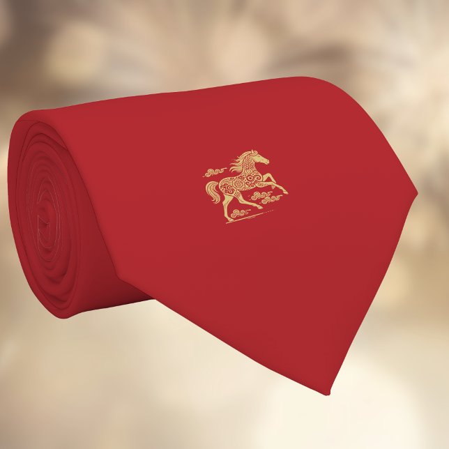 Happy Chinese New Year of Horse Elegant Gold Red  Tie (Creator Uploaded)