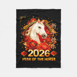Happy Chinese New Year Of The Horse 2026 Lunar New Fleece Blanket