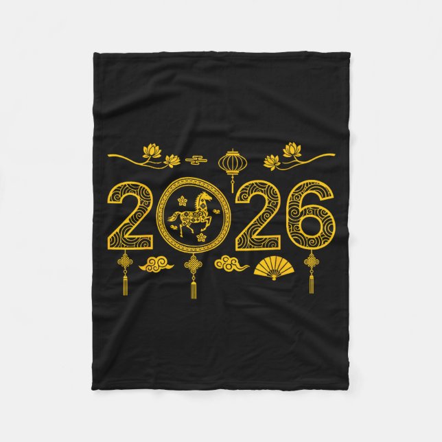 Happy Chinese New Year Of The Horse 2026 Lunar Out Fleece Blanket (Front)