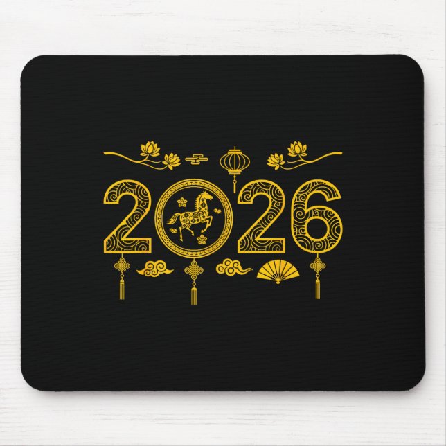 Happy Chinese New Year Of The Horse 2026 Lunar Out Mouse Mat (Front)