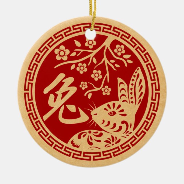 Happy Chinese New Year of the Rabbit 2023 Ceramic Tree Decoration (Front)