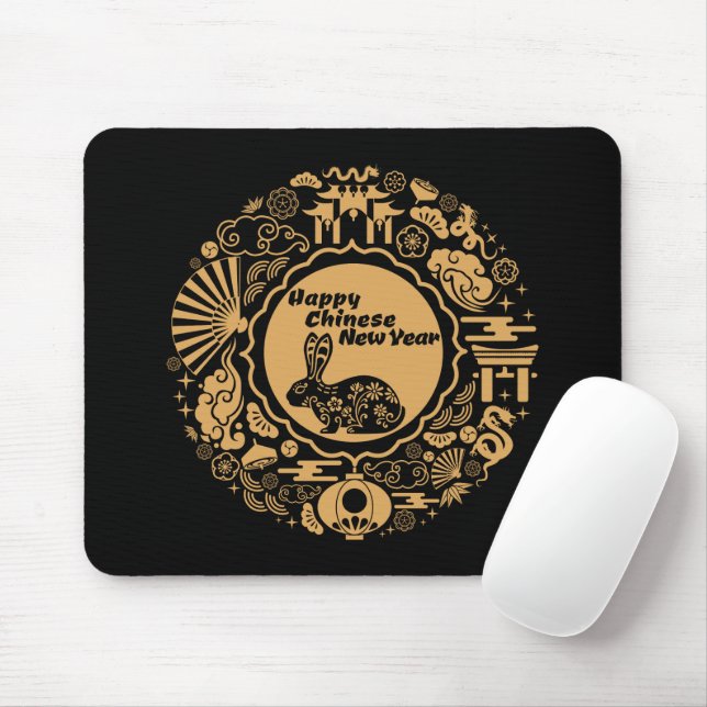 Happy Chinese New Year of the Rabbit Mouse Mat (With Mouse)