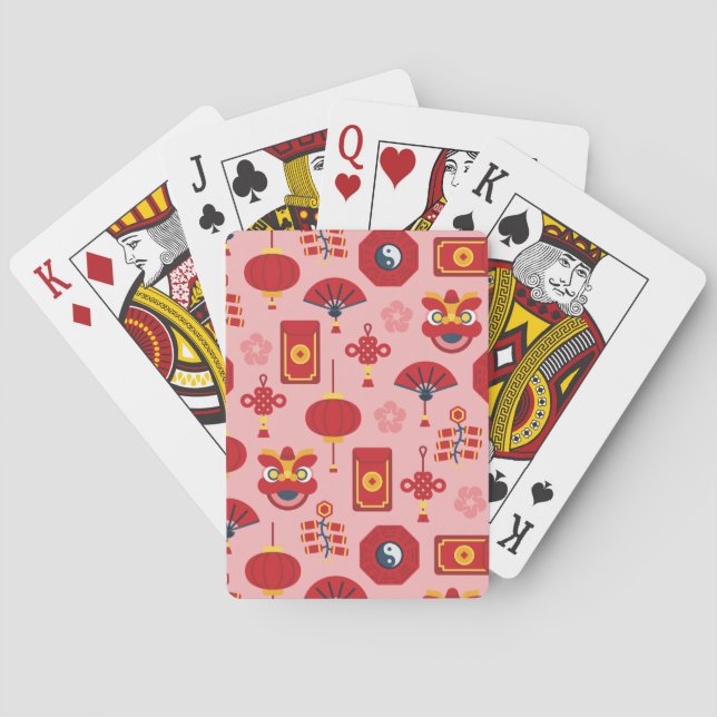 Happy Chinese New Year Pink Blossom Playing Cards (Back)