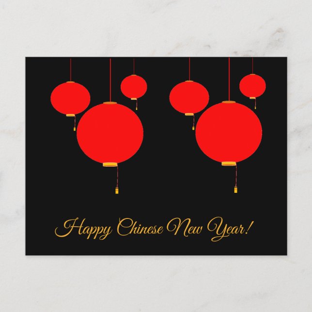Happy Chinese New Year red lantern post card (Front)