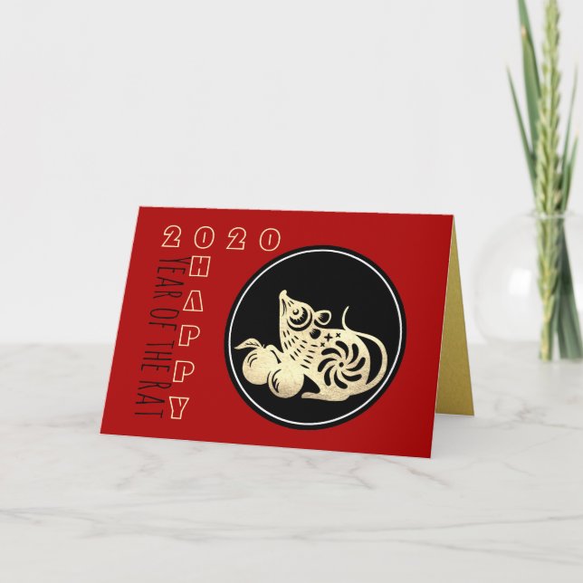 Happy Chinese Rat New Year 2020 Paper-cut 2 HGC Card (Front)