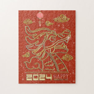 Happy Chinese Red Gold New Year of the Dragon 2024 Jigsaw Puzzle