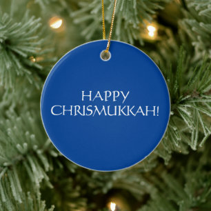 Happy Chrismukkah blue Christmas jewish Holiday  Ceramic Tree Decoration