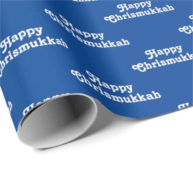 Happy Chrismukkah blue white Jewish Holiday cute Wrapping Paper (Roll Corner)