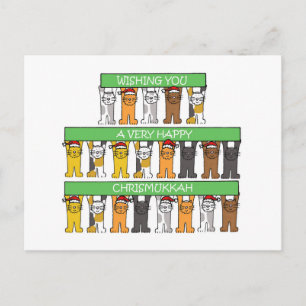 Happy Chrismukkah Cats Wearing Santa Hats Postcard