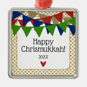 Happy Chrismukkah Christmas and Hanukkah Metal Tree Decoration