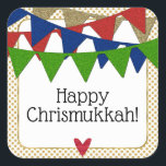 Happy Chrismukkah Christmas and Hanukkah Square Sticker<br><div class="desc">For the family that celebrates both Christmas and Hanukkah,  this design includes red and green for Christmas AND blue and gold for Hanukkah,  making it the perfect Chrismukkah design! "Happy Christmukkah!" may be personalised.</div>