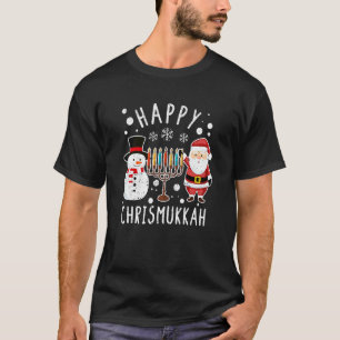 Happy Chrismukkah Christmas Hanukkah Santa Snowman T-Shirt