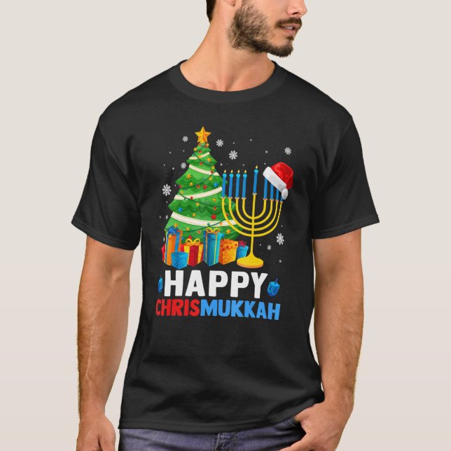 Happy Chrismukkah Christmas Tree Menorah Chanukah  T-Shirt (Front)