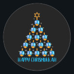 Happy Chrismukkah Dreidel Christmas Tree Hanukkah Classic Round Sticker<br><div class="desc">Happy Chrismukkah Dreidel Christmas Tree Hanukkah</div>