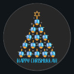 Happy Chrismukkah Dreidel Christmas Tree Hanukkah Classic Round Sticker<br><div class="desc">Happy Chrismukkah Dreidel Christmas Tree Hanukkah</div>
